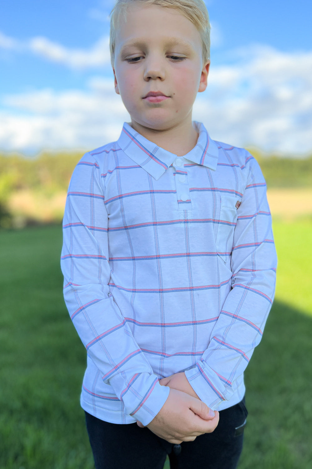Langarm-Poloshirt Immergrün kariert für Jungen – Ebook Add-On
