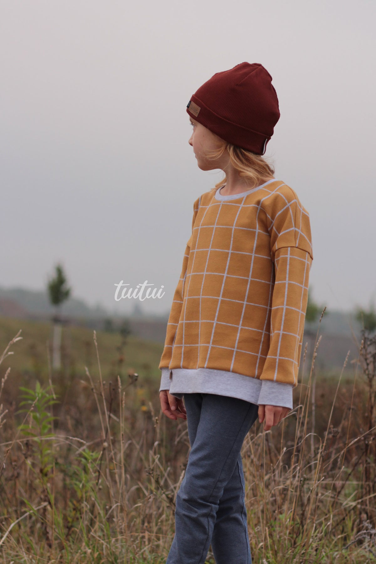 Macadamia Oversize Sweater kariert in Senf – Schnittmuster