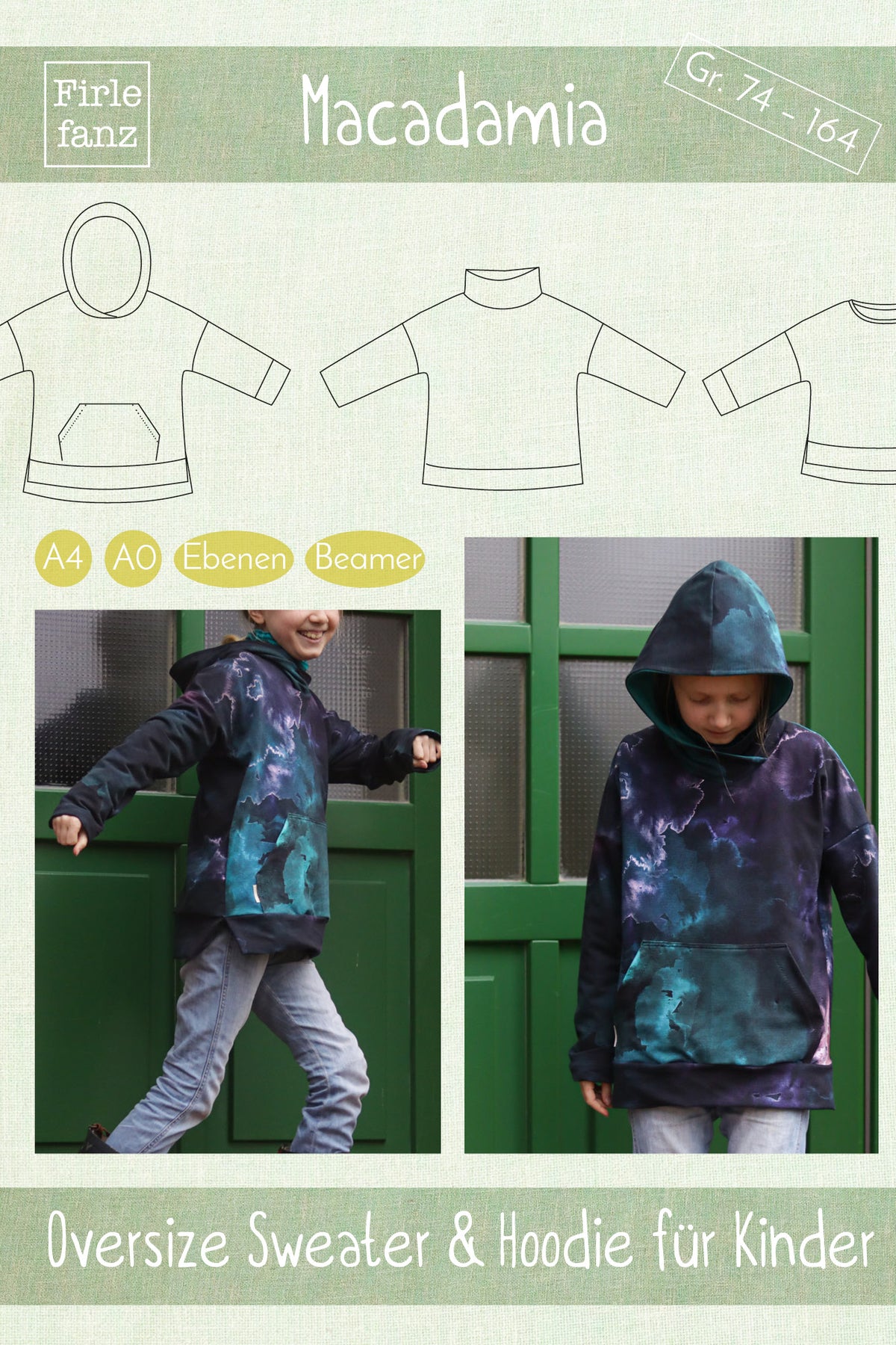 Ebook Macadamia Schnittmuster Gr. 74–164 – Oversize Sweater und Hoodie für Kinder
