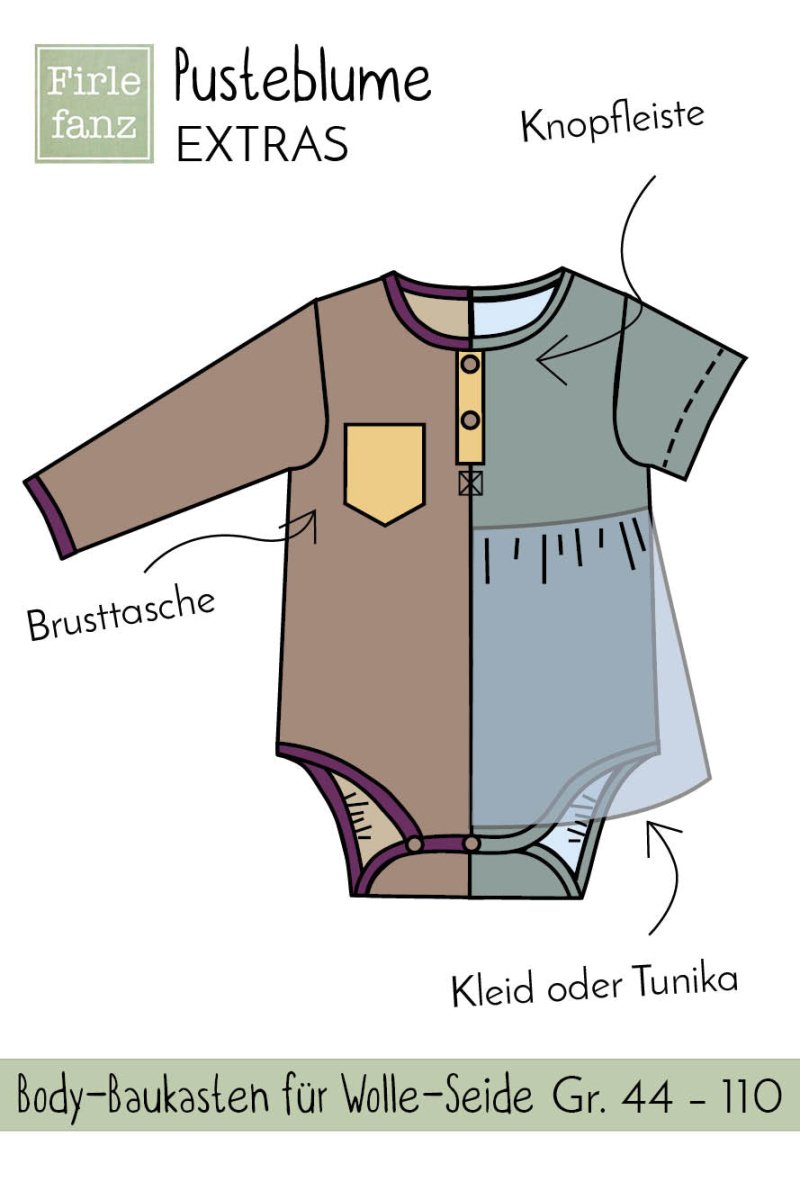 Body mit Knopfleiste und Brusttasche, Bodykleid, Schnittmuster für Wolle-Seide von Firlefanz