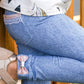 Kinderleggings mit Schleifenbündchen und Po-Tasche aus Jeansjersey