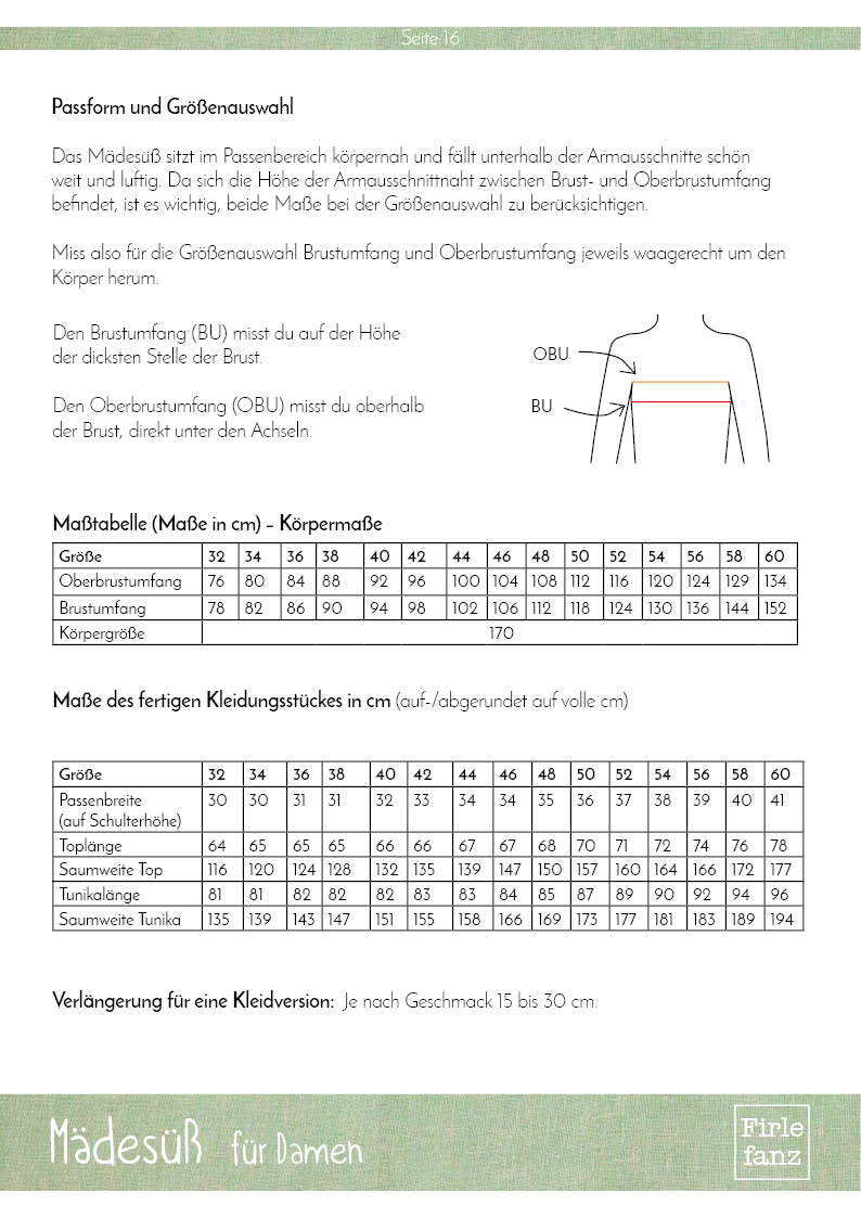 Mädeüsß Maßtabelle