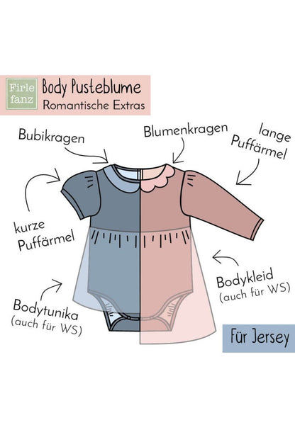 Schnittmuster Bodykleid und Bodytunika Pusteblume von Firlefanz