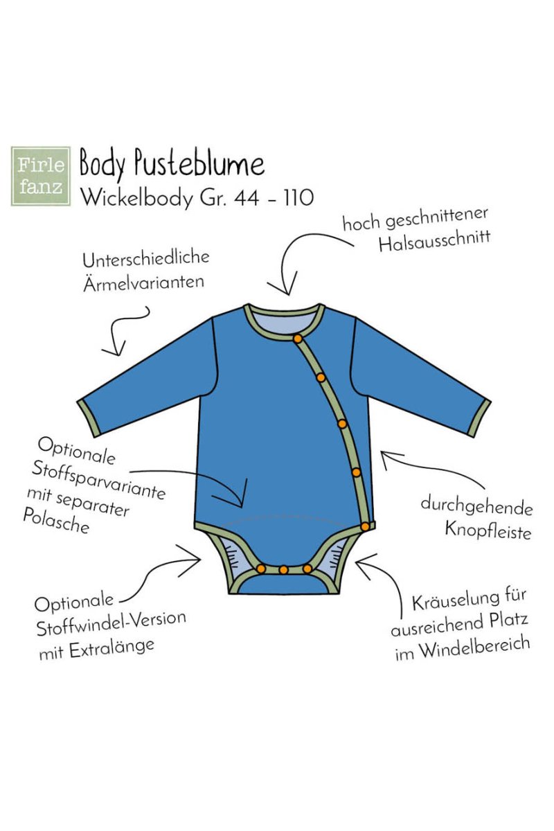 Schnittmuster Wickelbody selbernähen Body mit schräger Knopfleiste WIckelbody mit Rundhalsausschnitt