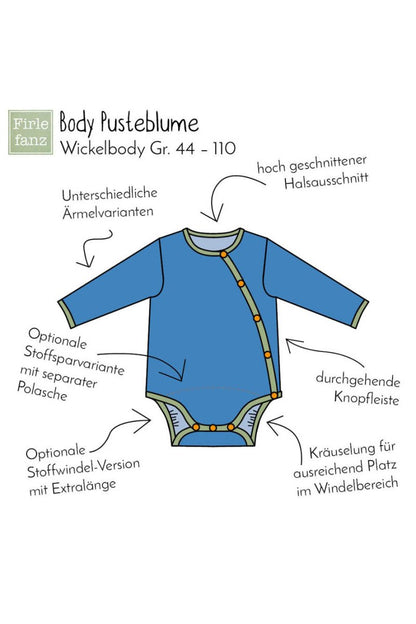 Schnittmuster Wickelbody selbernähen Body mit schräger Knopfleiste WIckelbody mit Rundhalsausschnitt