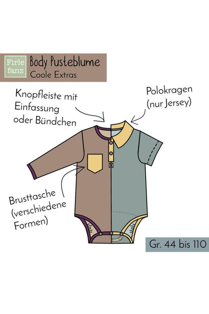 Body mit Kragen und Knopfleiste nähen, Schnittmuster von Firlefanz